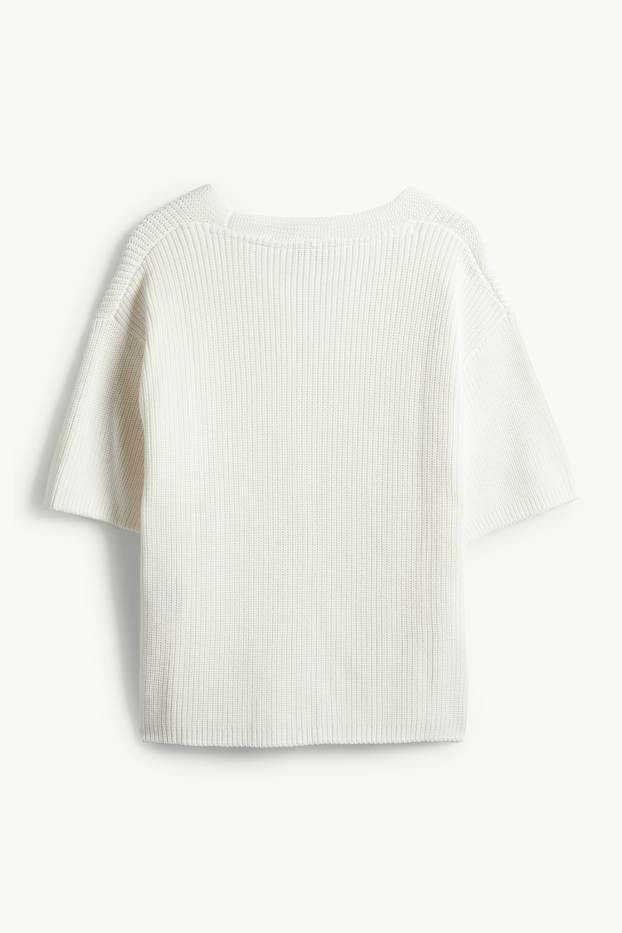 Femmes - Pull en maille - manches courtes - blanc