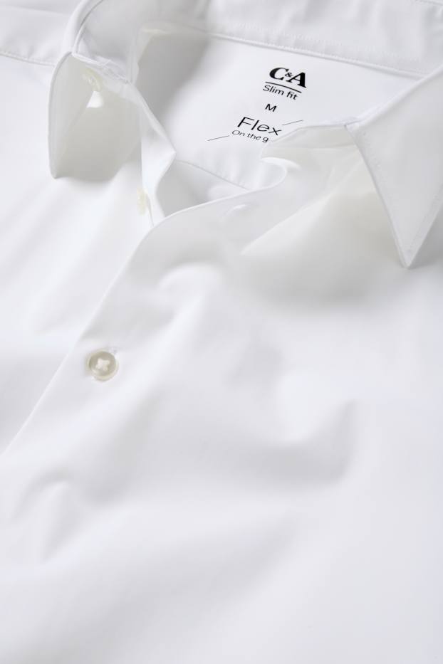 Hommes - Chemise de bureau - slim fit - col kent - Flex - blanc