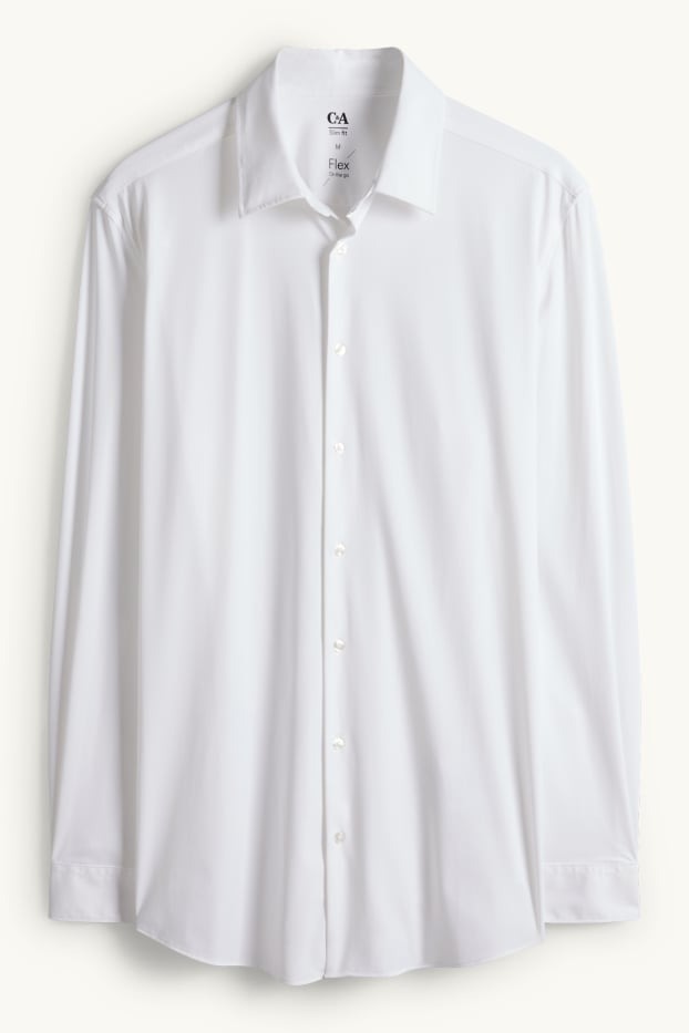 Hommes - Chemise de bureau - slim fit - col kent - Flex - blanc