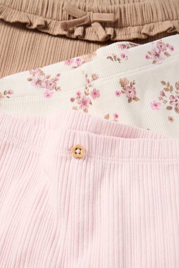 Baby Mädchen - Multipack 3er - Blümchen - Baby-Leggings - gerippt - weiß / rosa