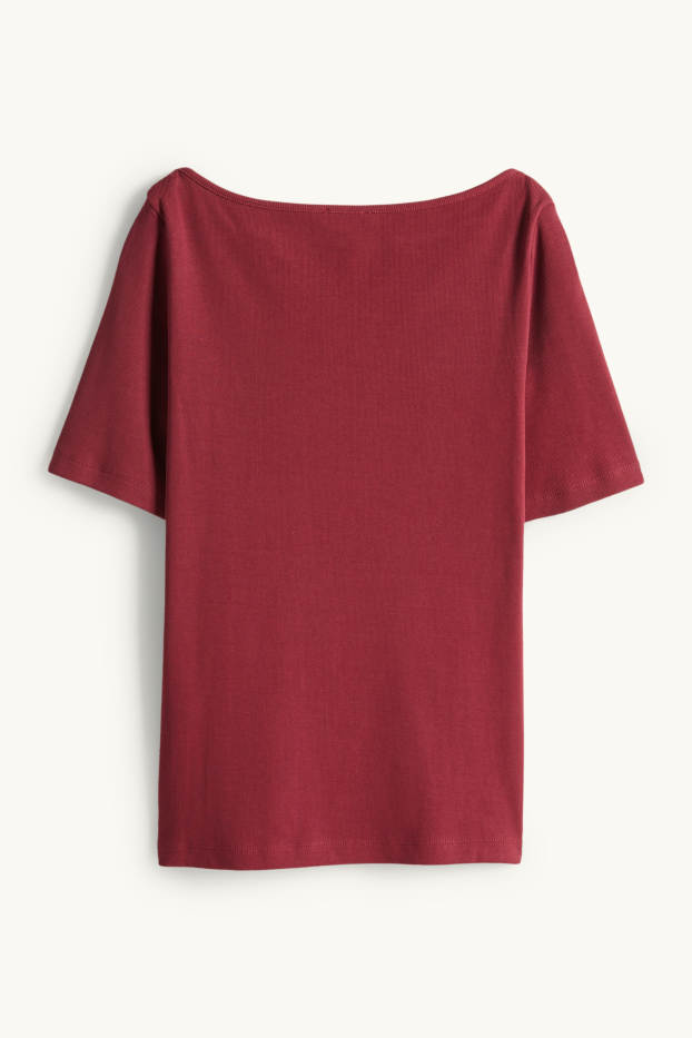 Damen - T-Shirt - Regular Fit - gerippt - bordeaux