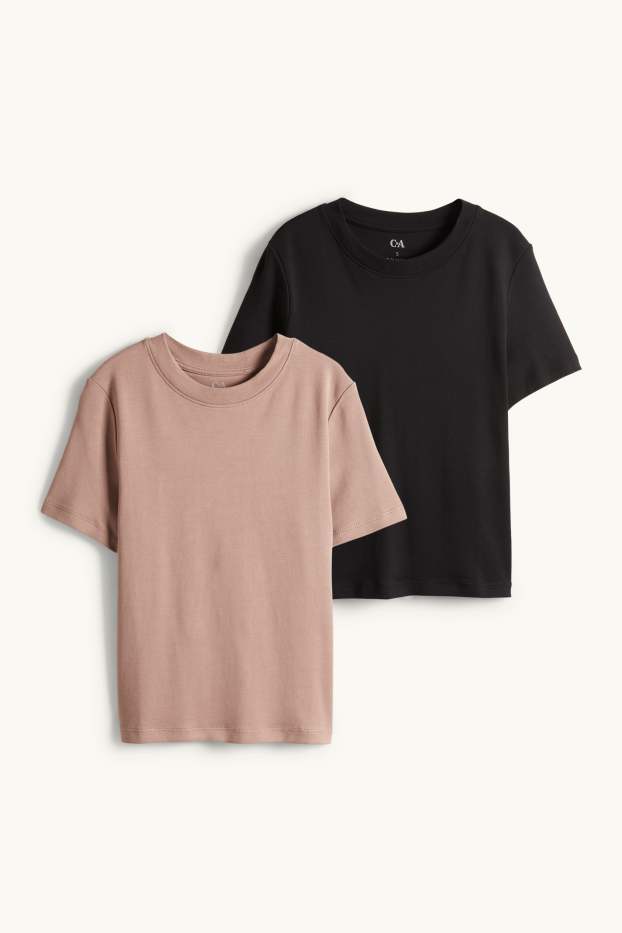 Dames - Set van 2 - T-shirt - slim fit - lichtbruin