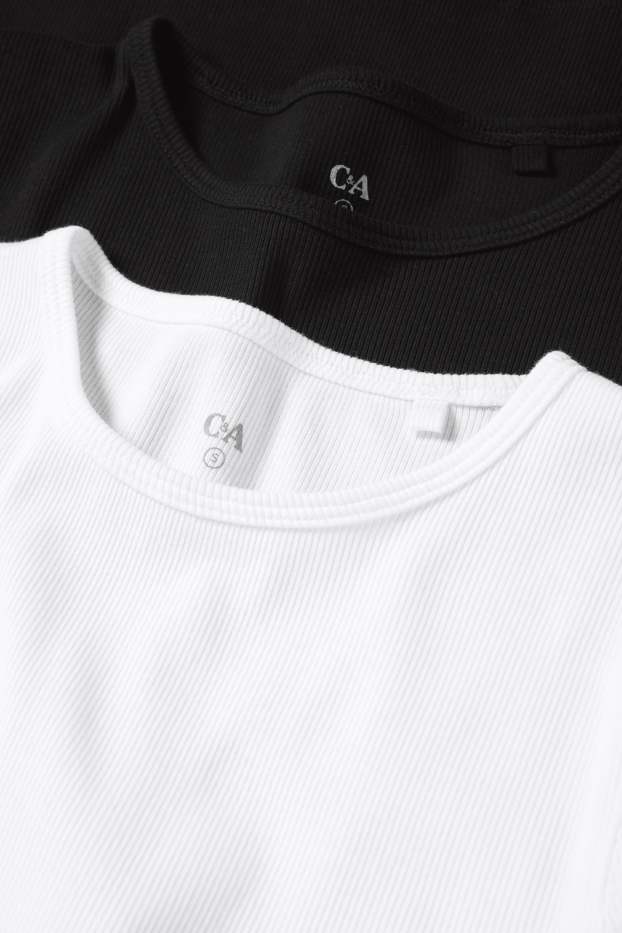 Dona - Paquet de 2 - samarreta de màniga curta - slim fit - de canalé - negre/blanc