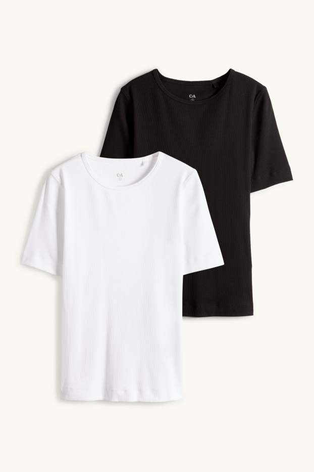 Dona - Paquet de 2 - samarreta de màniga curta - slim fit - de canalé - negre/blanc