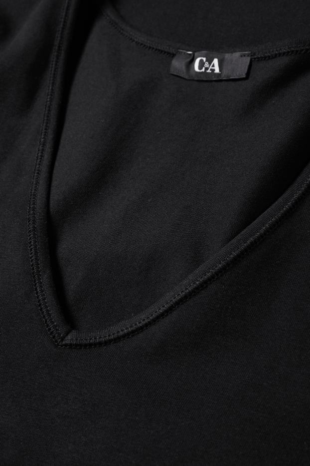 Femmes - T-shirt avec encolure en V - slim fit - noir