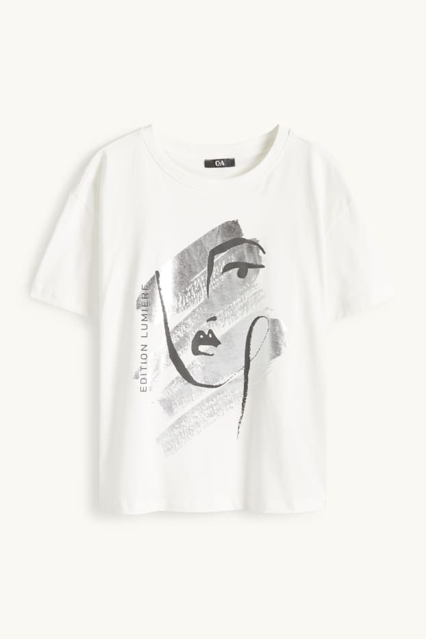 Damen - T-Shirt - Regular Fit - Glanz-Effekt - weiß