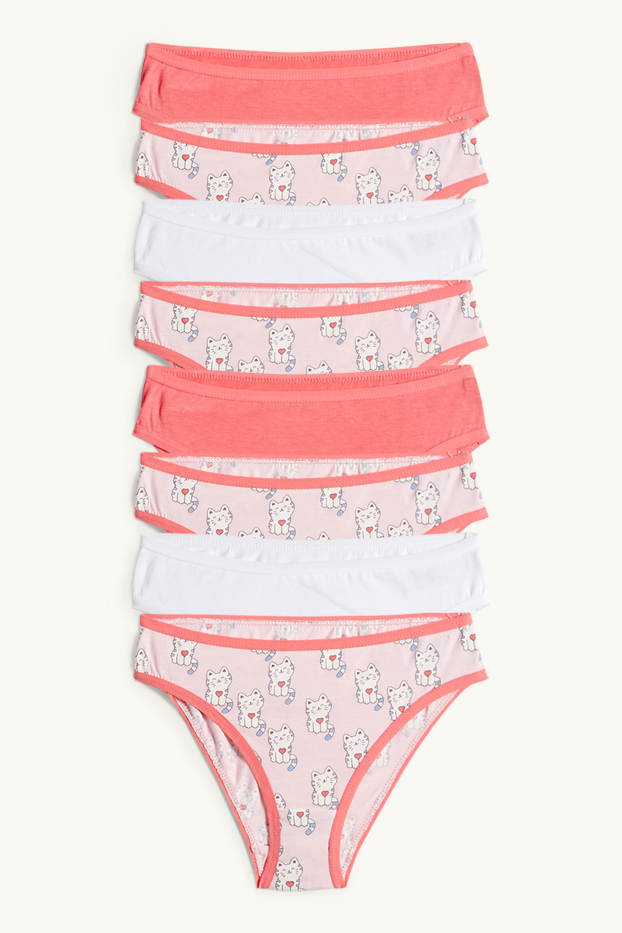 Bambine - Confezione da 8 - gatto - slip - rosa / arancione