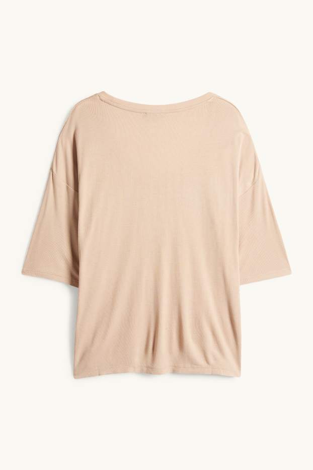 Donna - T-shirt - relaxed fit - a coste - beige