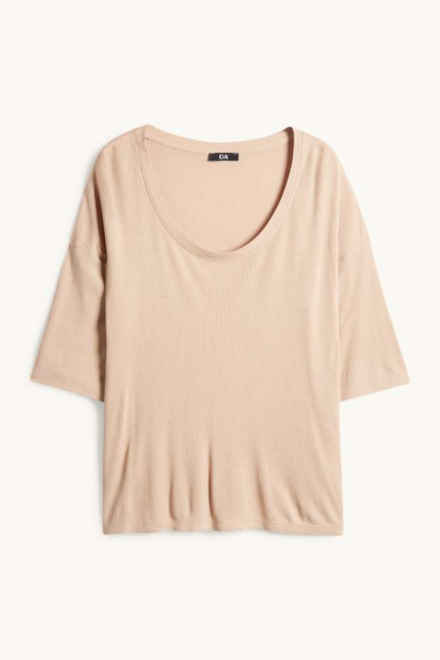 Donna - T-shirt - relaxed fit - a coste - beige