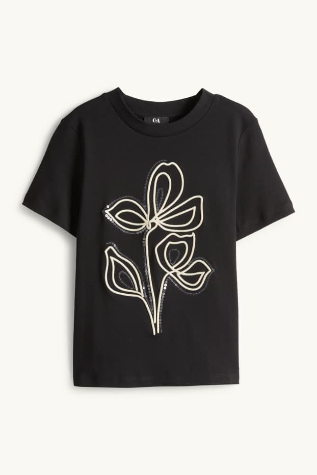 Donna - T-shirt - relaxed fit - effetto brillante - nero
