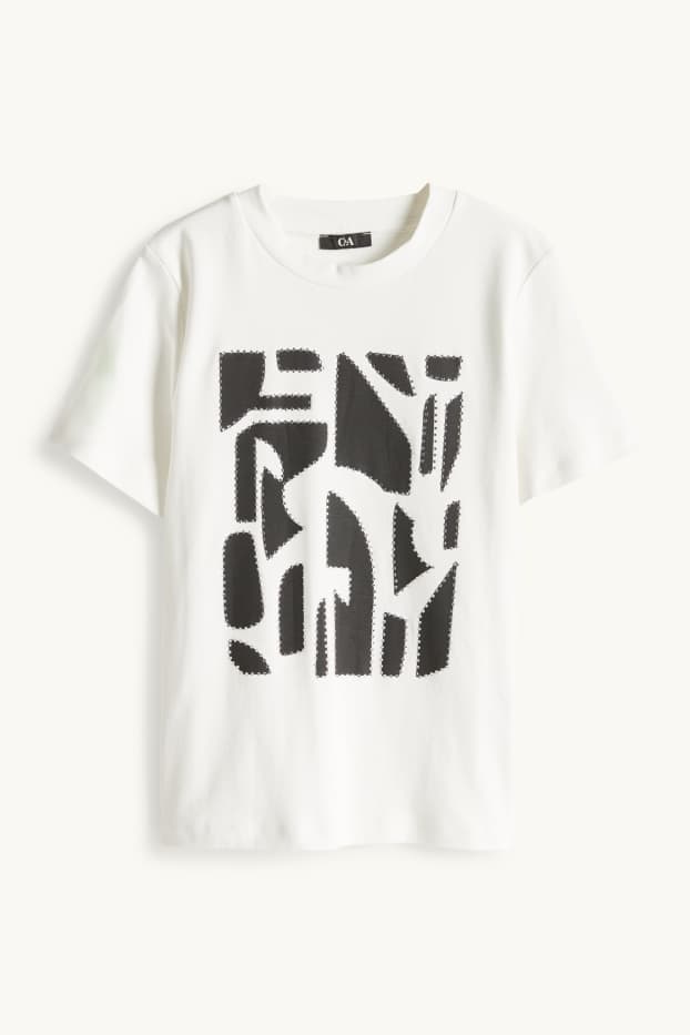 Dámské - Tričko se štrasovými kamínky - regular fit - bílá