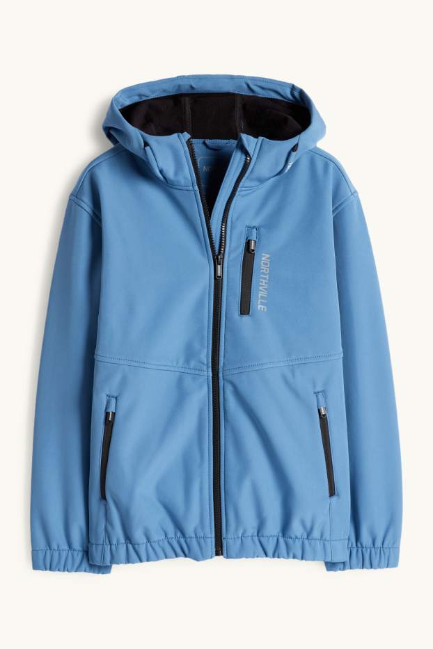 Kinder Buben - Softshelljacke mit Kapuze - wasserdicht - blau