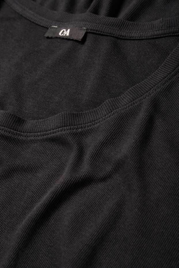 Women - T-shirt - relaxed fit - ribbed - black