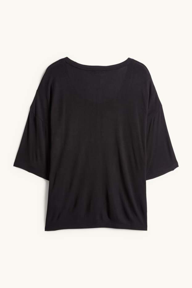 Women - T-shirt - relaxed fit - ribbed - black