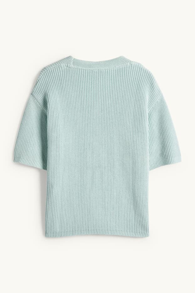 Damen - Strickpullover - kurzarm - mintgrün