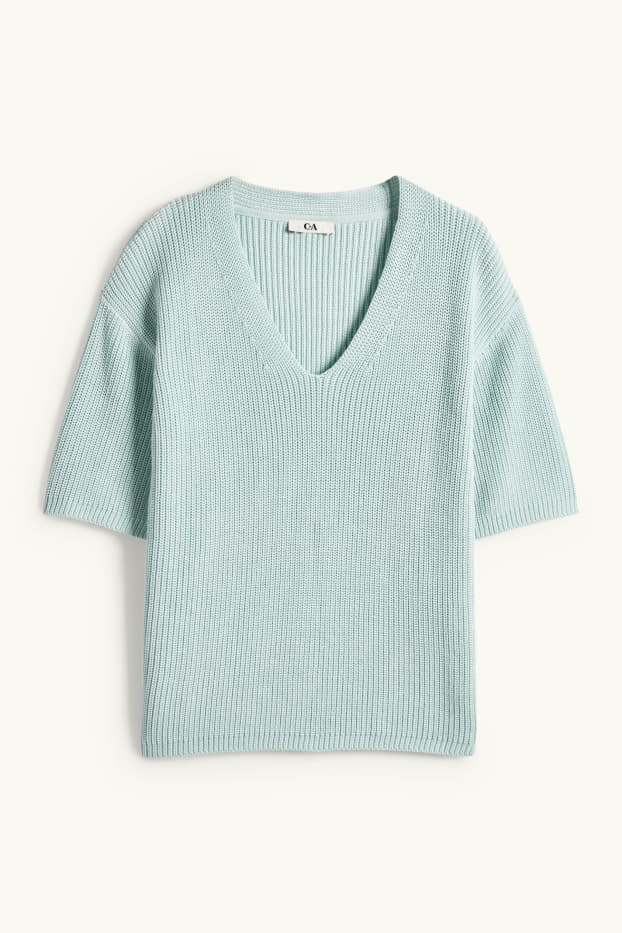 Damen - Strickpullover - kurzarm - mintgrün