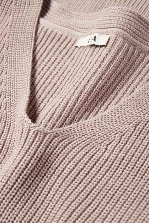 Damen - Strickpullover - kurzarm - hellbraun