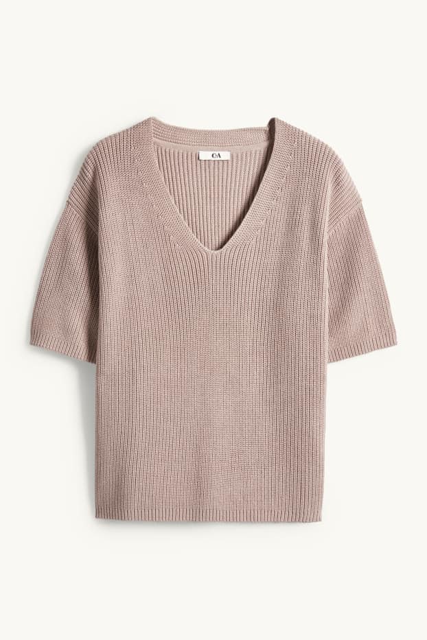 Damen - Strickpullover - kurzarm - hellbraun