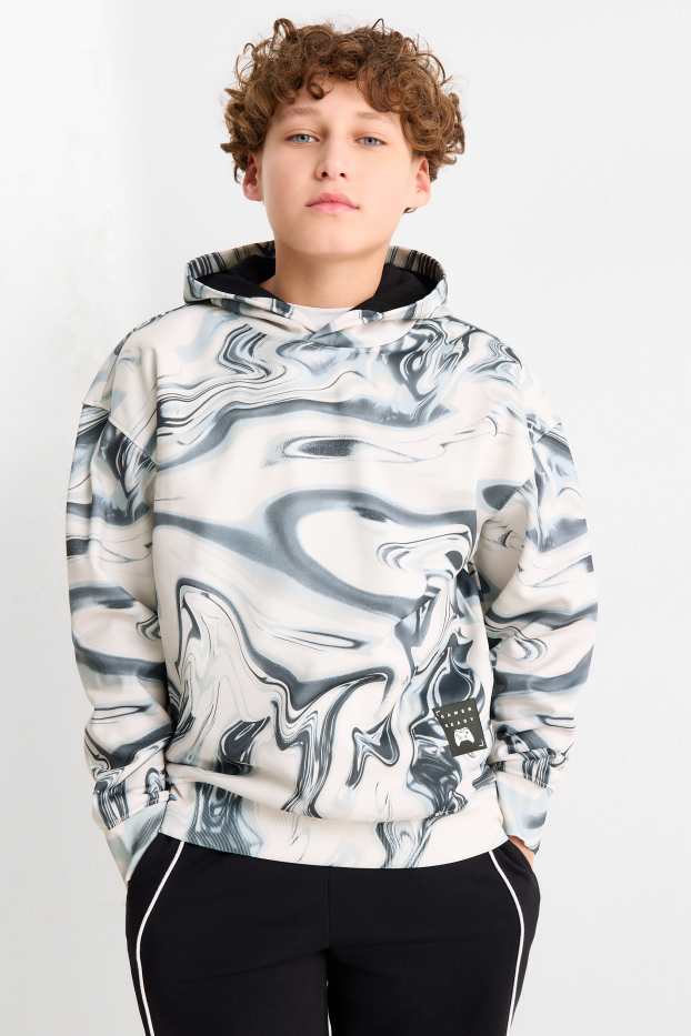 Kinder Buben - Gaming - Hoodie - gemustert - cremeweiß