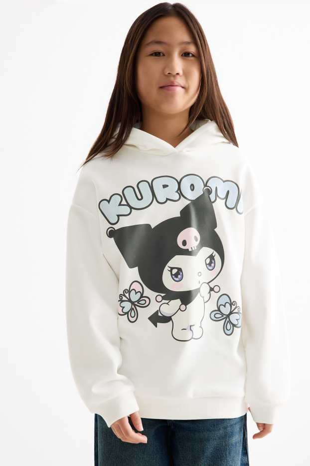 Děti - dívky - Kuromi - mikina s kapucí - s třpytivými efekty - bílá