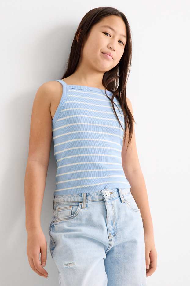 Kinderen: meisjes - Set van 3 - top - ribstof - wit / lichtblauw