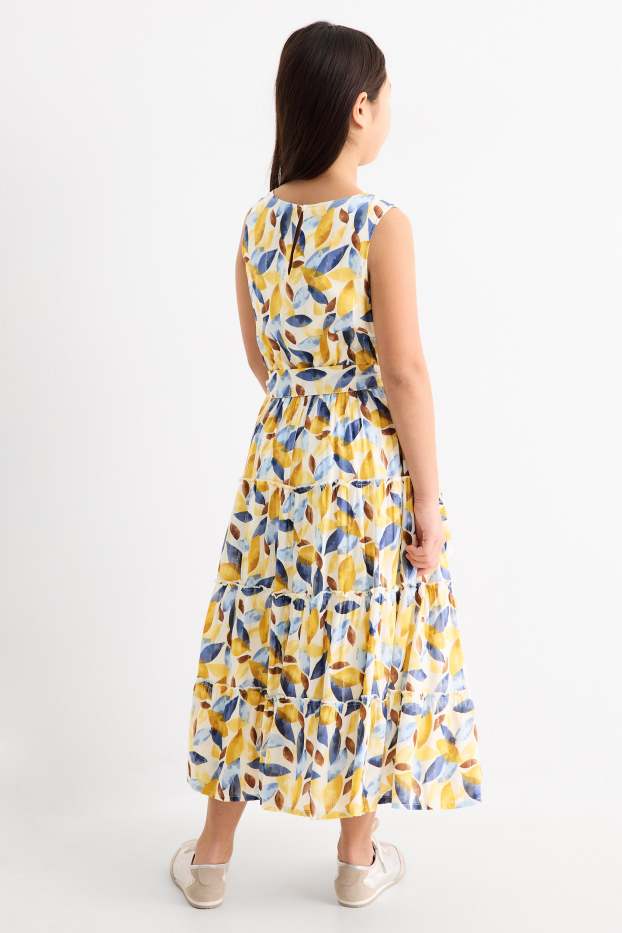 Enfants filles - Robe - effet brillant - à motif - jaune