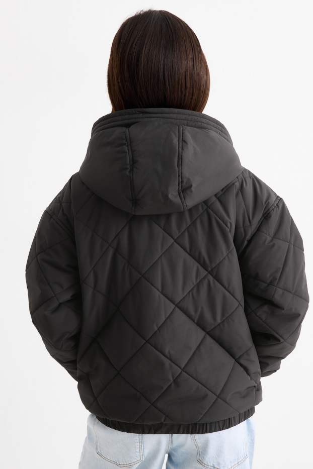 Kinder Mädchen - Steppjacke mit Kapuze - wasserabweisend - schwarz