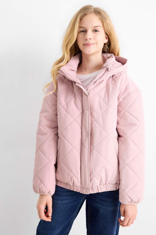 Kinder Mädchen - Steppjacke mit Kapuze - wasserabweisend - pink