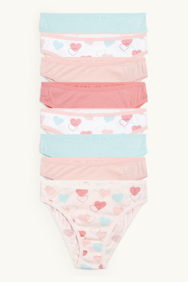 Kinderen: meisjes - Set van 8 - hartjes - slip - roze