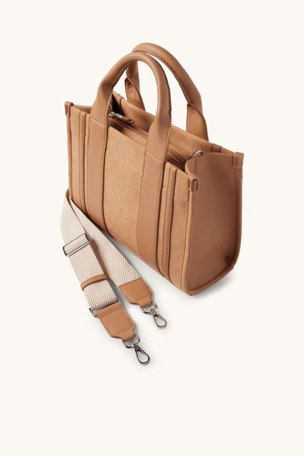 Donna - Shopper piccola con spallaccio staccabile - similpelle - marrone chiaro