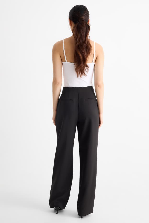 Dames - Business-broek - mid waist - wide leg - zwart