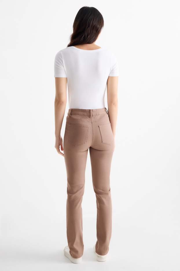 Femmes - Pantalon en toile - high waist - slim fit - marron