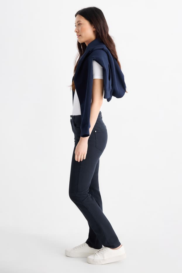 Femmes - Pantalon en toile - high waist - slim fit - bleu foncé