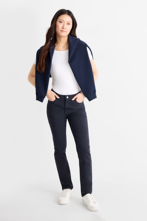 Femmes - Pantalon en toile - high waist - slim fit - bleu foncé