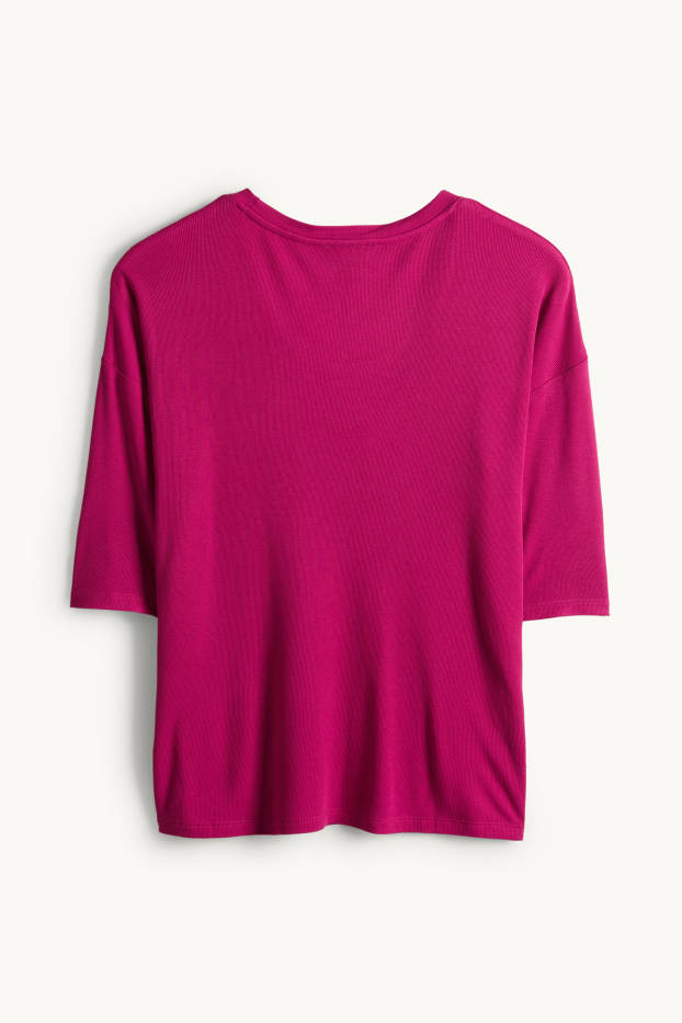 Donna - T-shirt - relaxed fit - a coste - fucsia