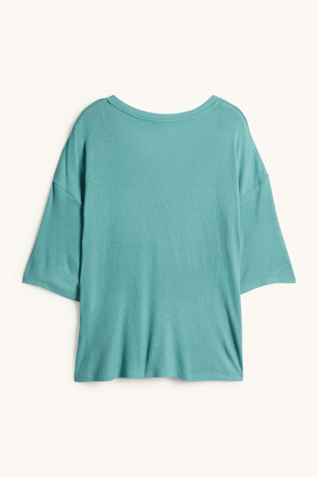 Donna - T-shirt - relaxed fit - a coste - turchese