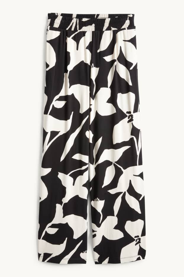 Femei - Pantaloni de stofă - talie medie - straight fit - cu flori - negru / alb