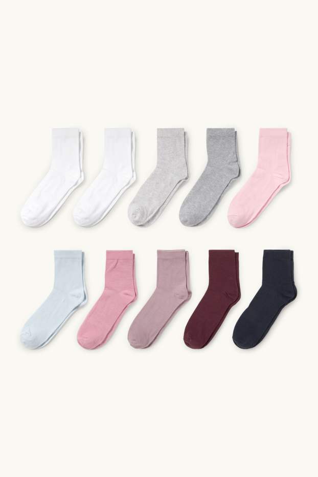 Femmes - Lot de 10 paires - chaussettes - blanc / rose