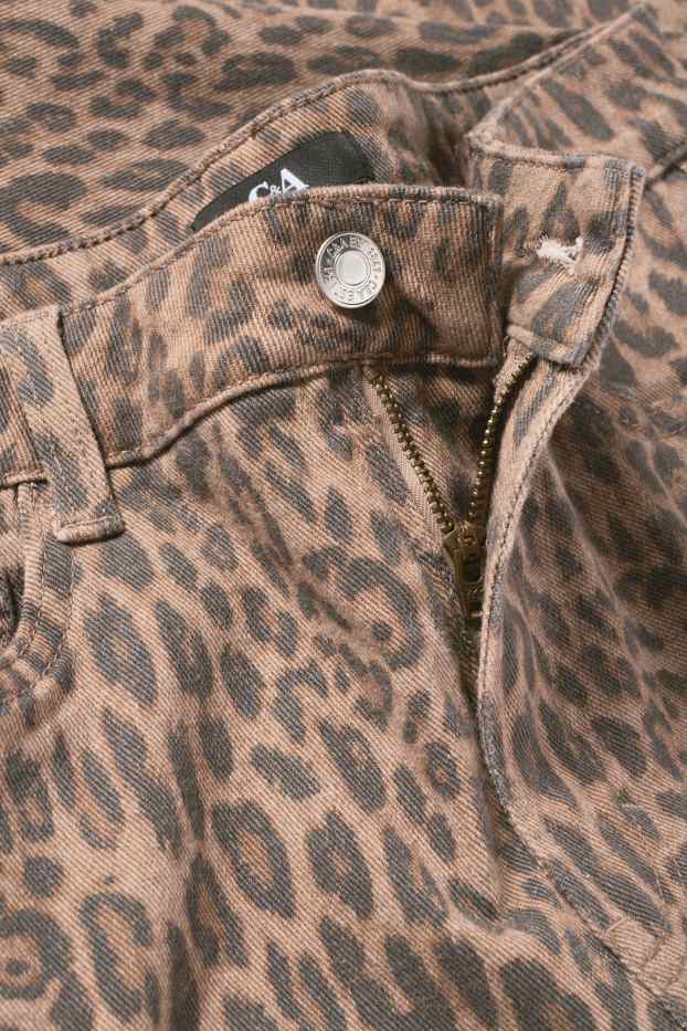 Women - Cloth trousers - mid-rise waist - slim fit - leopard print - light brown