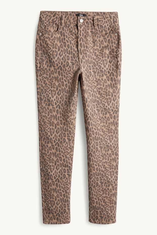 Women - Cloth trousers - mid-rise waist - slim fit - leopard print - light brown