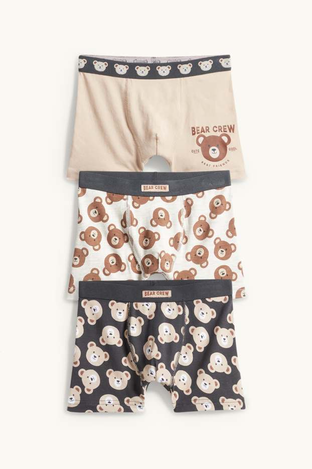 Bambini - Confezione da 3 - motivo orso - boxer - nero / beige