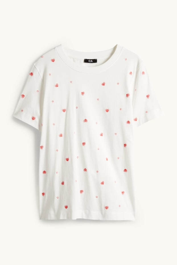 Dámské - Tričko - regular fit - se vzorem - bílá/červená