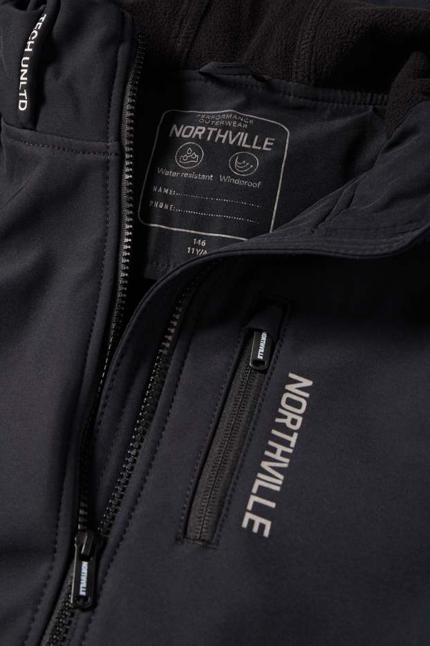 Kinder Buben - Softshelljacke mit Kapuze - wasserdicht - schwarz