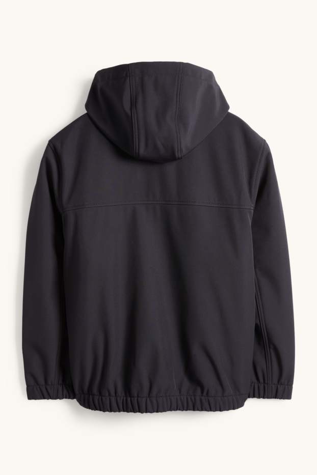 Kinder Buben - Softshelljacke mit Kapuze - wasserdicht - schwarz