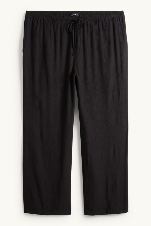 Damen - Stoffhose - Mid Waist - Wide Leg - schwarz