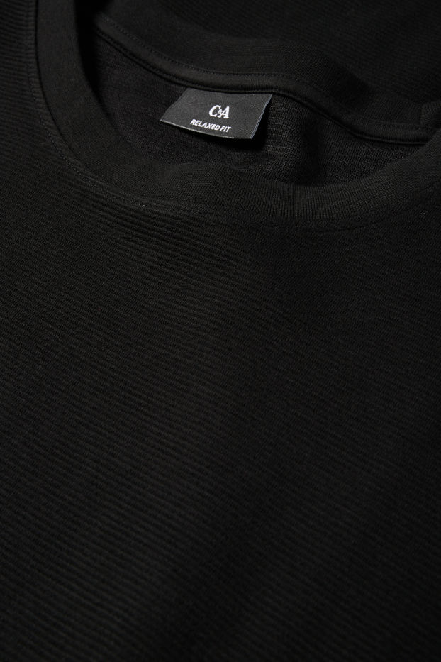 Herren - T-Shirt - Relaxed Fit - gerippt - schwarz