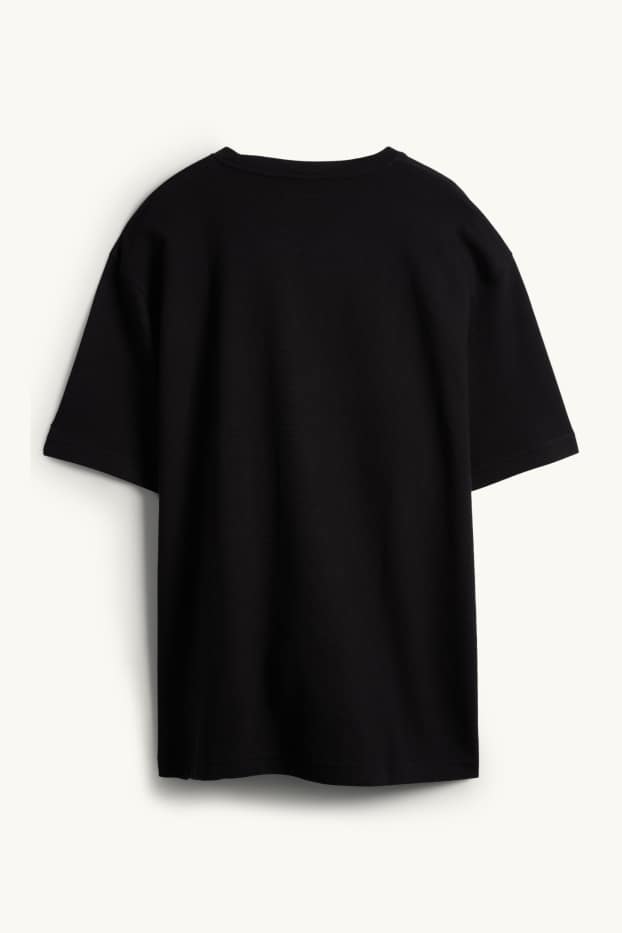 Herren - T-Shirt - Relaxed Fit - gerippt - schwarz