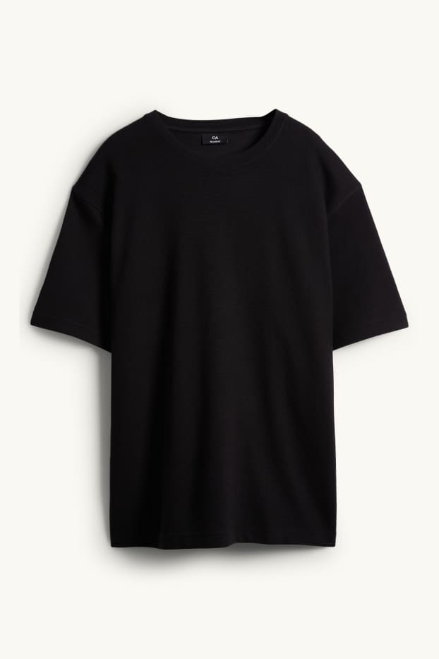 Herren - T-Shirt - Relaxed Fit - gerippt - schwarz