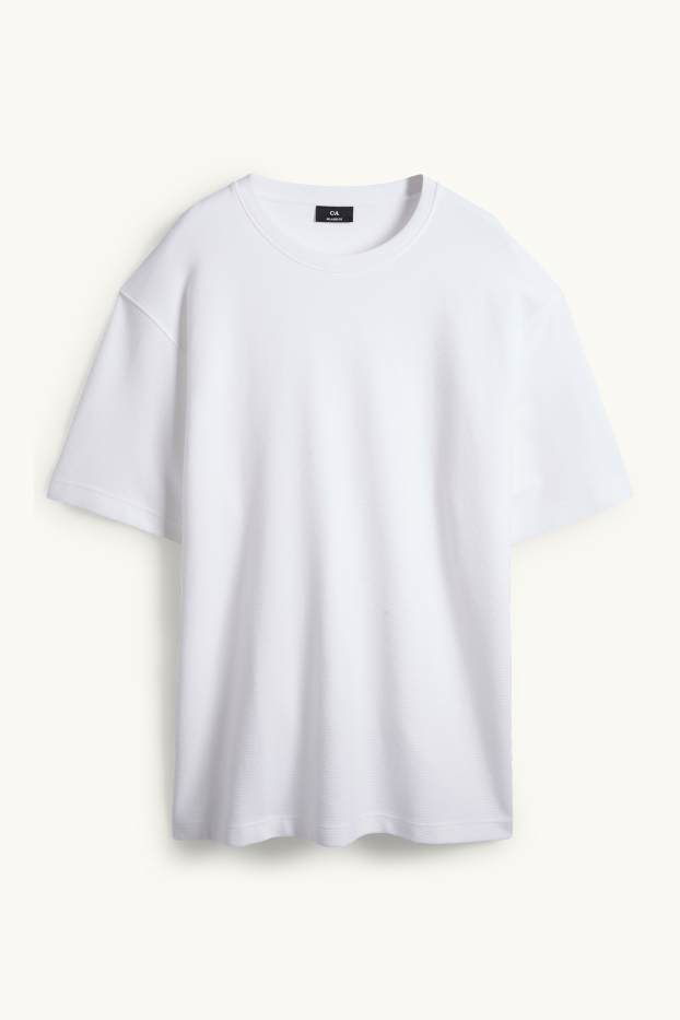 Herren - T-Shirt - Relaxed Fit - gerippt - weiss