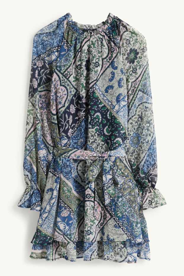 Donna - Vestito di chiffon - fantasia - blu scuro